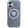 Etui Guess IML Metal Glitter 4G Circle   Triangle MagSafe do iPhone 16 niebieski